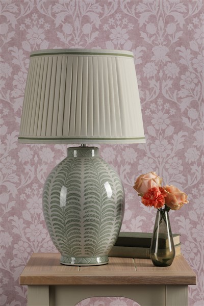 (image for) Laura Ashley Stannard Table Lamp Green Ceramic and Polished Chrome With Shade